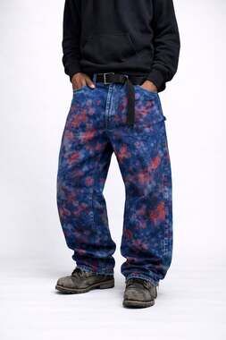 Vintage Lee Custom Multi-Color Tie-Dye Acid Wash Wide Leg Denim Jeans 34